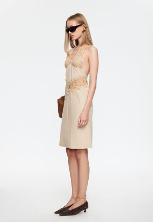 SOLANA MIDI DRESS – BEIGE PLAID