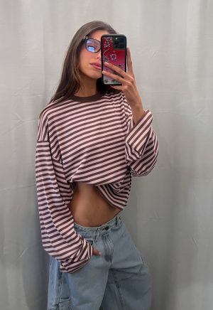 BLOOM LONG SLEEVE – CHOCOLATE BLUSH STRIPE