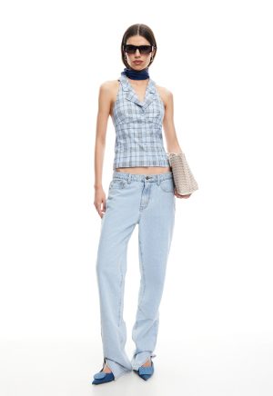 LURE TOP – BABY BLUE PLAID