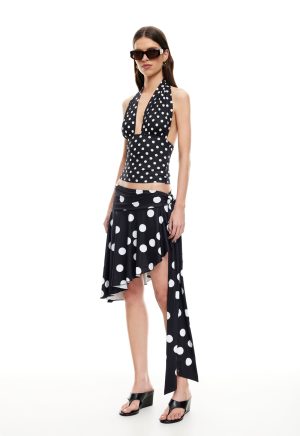 SAFARI MIDI SKIRT – NOIR POLKA