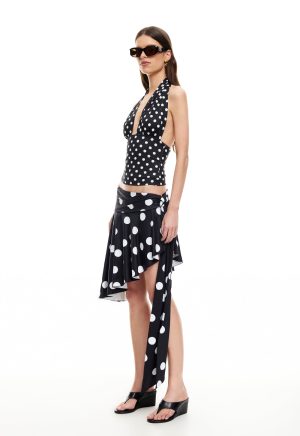 SAFARI MIDI SKIRT – NOIR POLKA