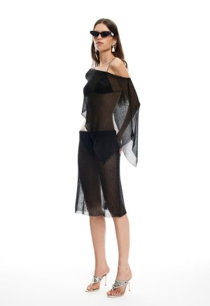 LUMINOUS MIDI SKIRT – OBSIDIAN