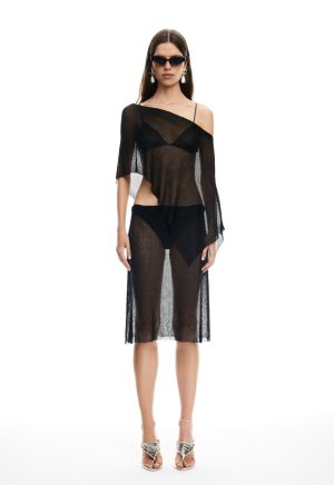 LUMINOUS MIDI SKIRT – OBSIDIAN