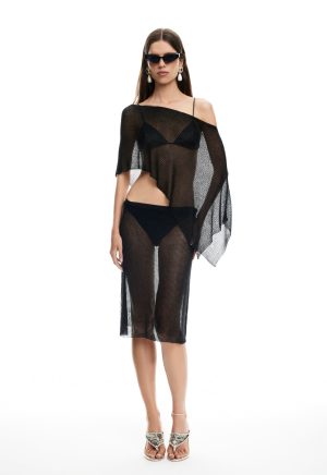 LUMINOUS MIDI SKIRT – OBSIDIAN